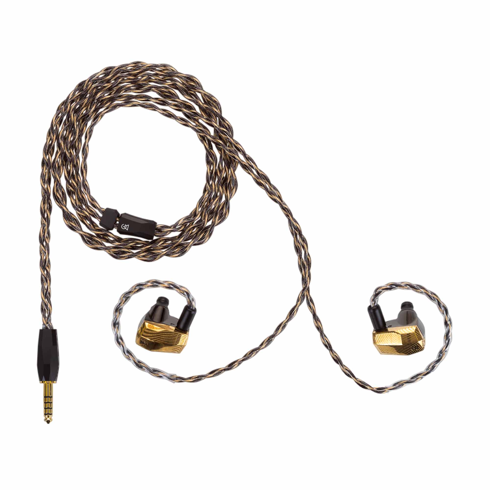 Campfire Andromeda 10 LE | Special Launch Edition in ear monitors with braided cable and gold connectors on white background