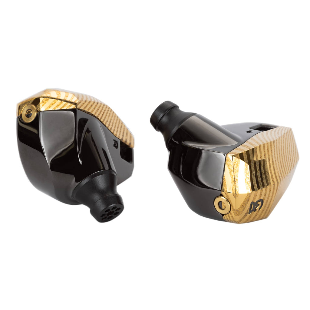 Campfire Andromeda 10 LE | Special Launch Edition in-ear monitors with black and gold geometric design on white background