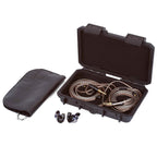 Campfire Clara IEM with Alessandro Cortini Design with black carrying case and coiled cables inside a protective hard case