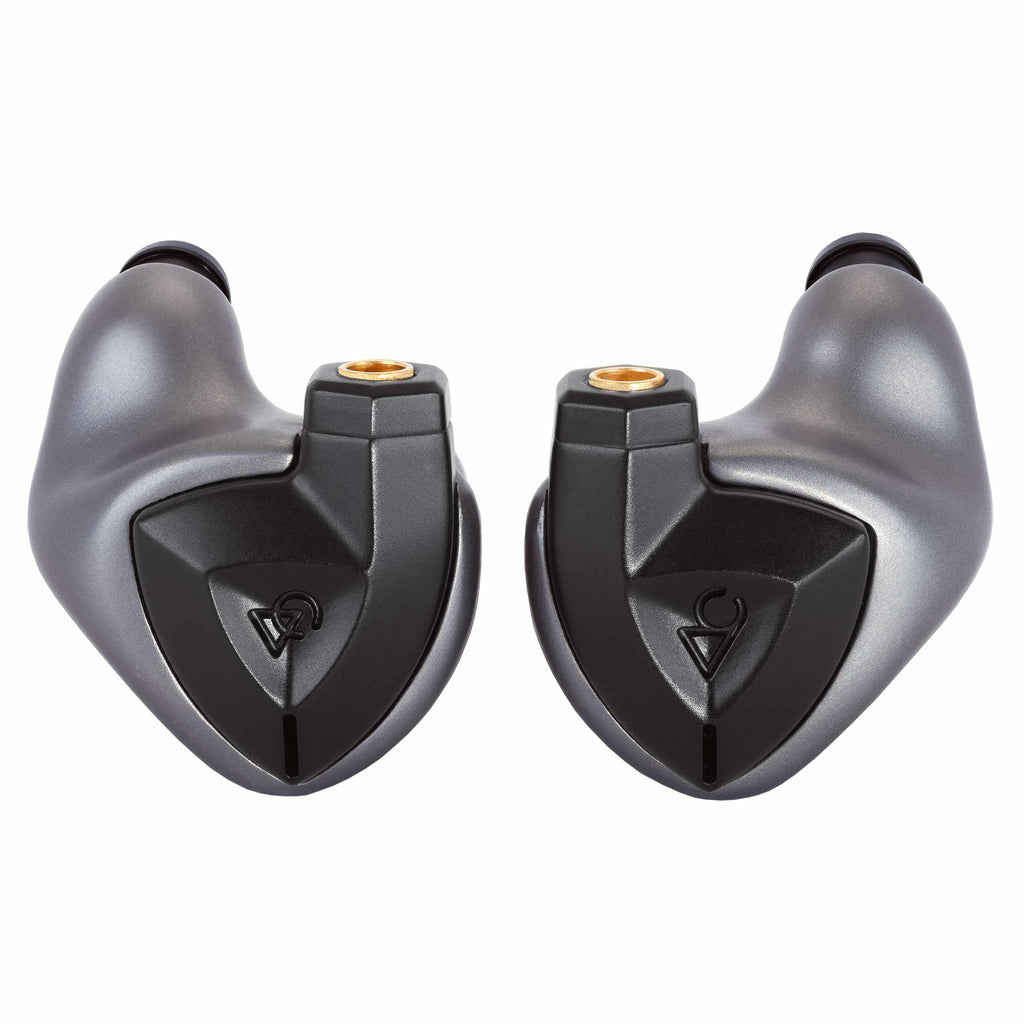 Campfire Clara Titanium Launch Edition IEM in-ear monitors with matte titanium finish and black faceplates close-up view