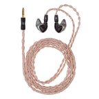 Campfire Clara Titanium Launch Edition IEM with braided cable and black earpieces viewed from above on white background