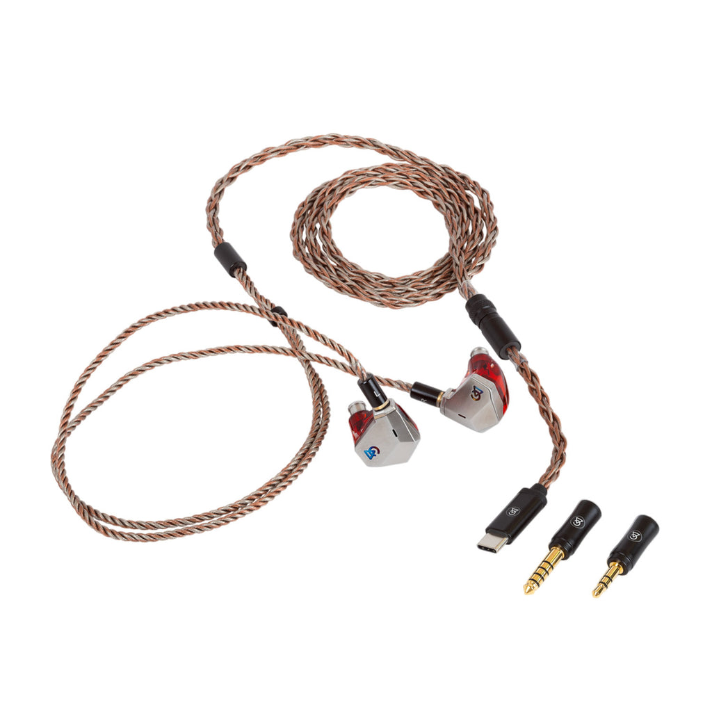 Campfire Time Link Interchangeable IEM Cable with braided copper wire and multiple connector adapters on white background