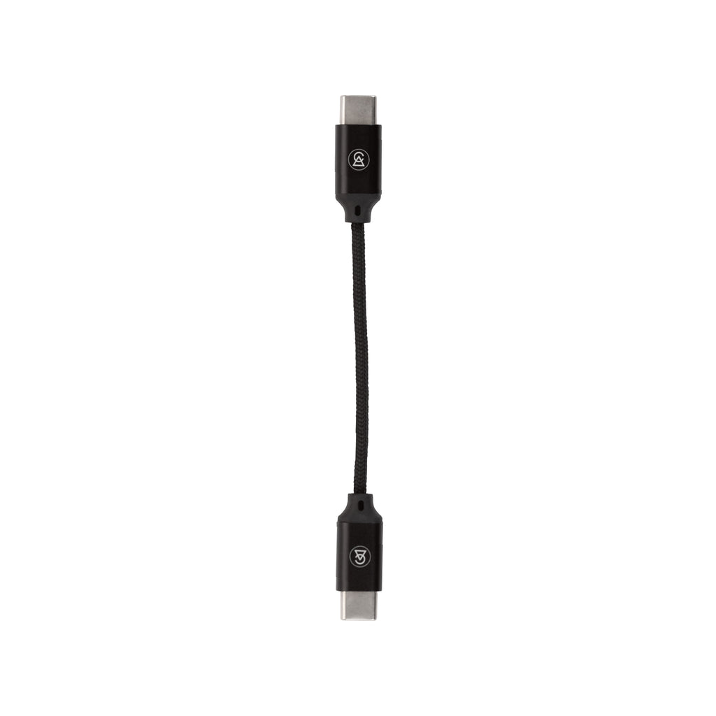 Campfire Audio Relay DAC/Amp short braided USB-C cable with black connectors on white background