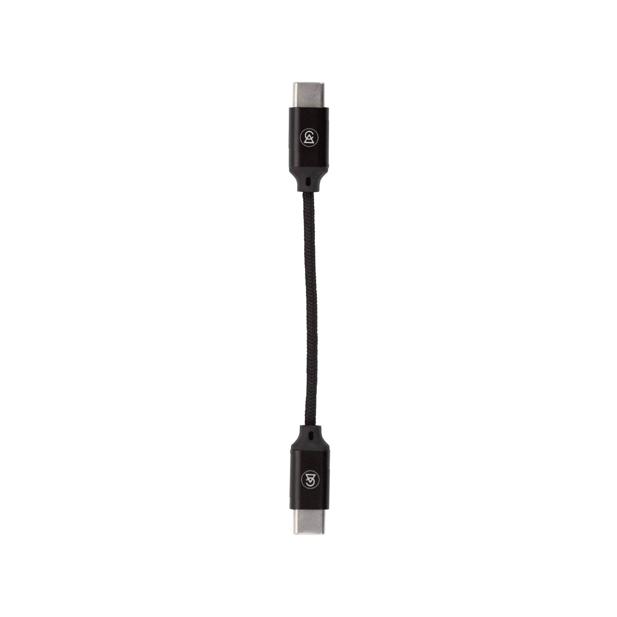 Campfire Audio Relay DAC/Amp short braided USB-C cable with black connectors on white background
