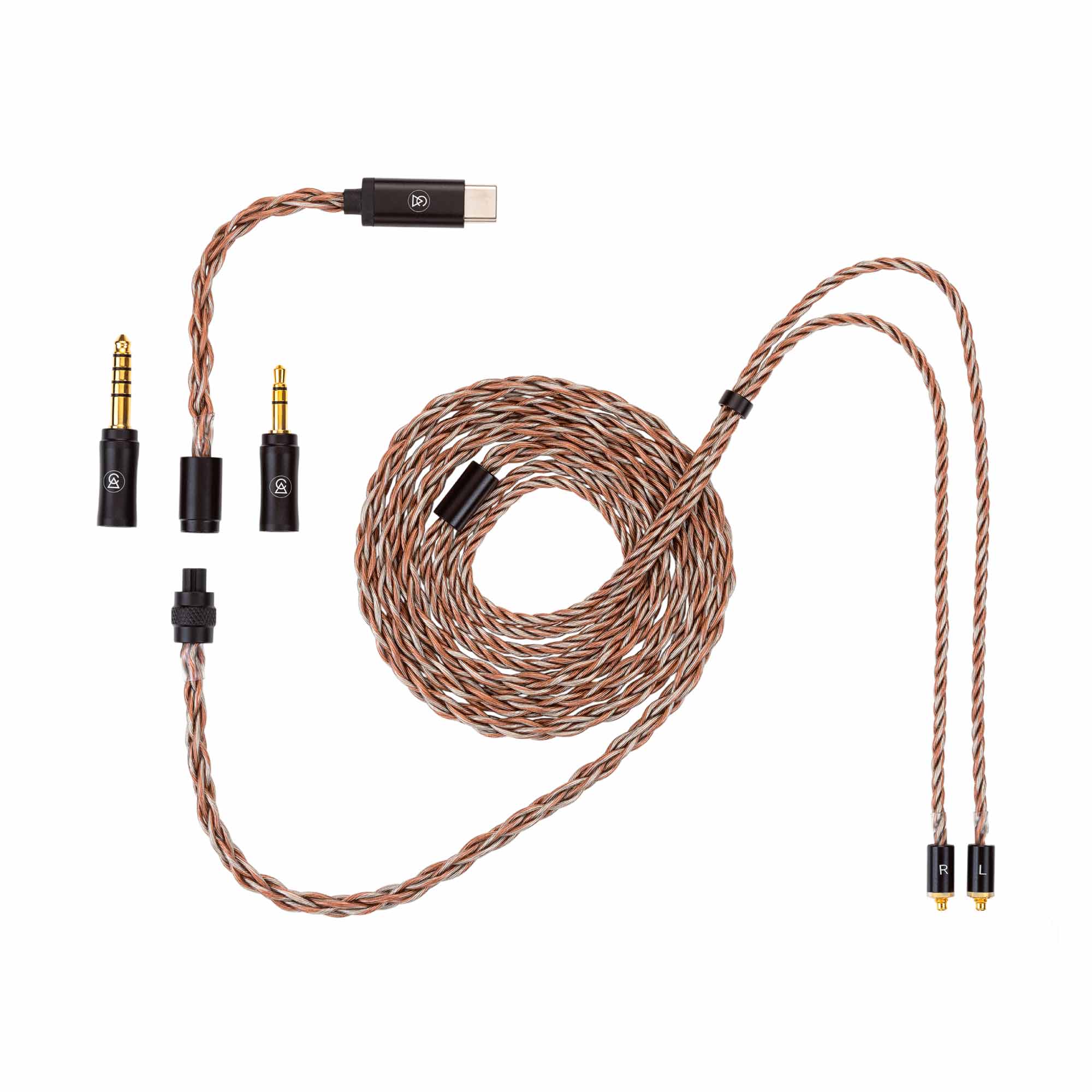 Campfire Time Link Interchangeable IEM Cable with silver-plated copper wires and multiple connectors on white background