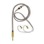 Campfire Time Stream Silver IEM Cable with gold MMCX connectors and clear braided silver cable on white background