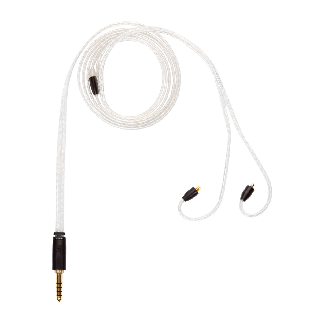 Campfire Time Stream Cable in transparent braided design with black connectors on white background