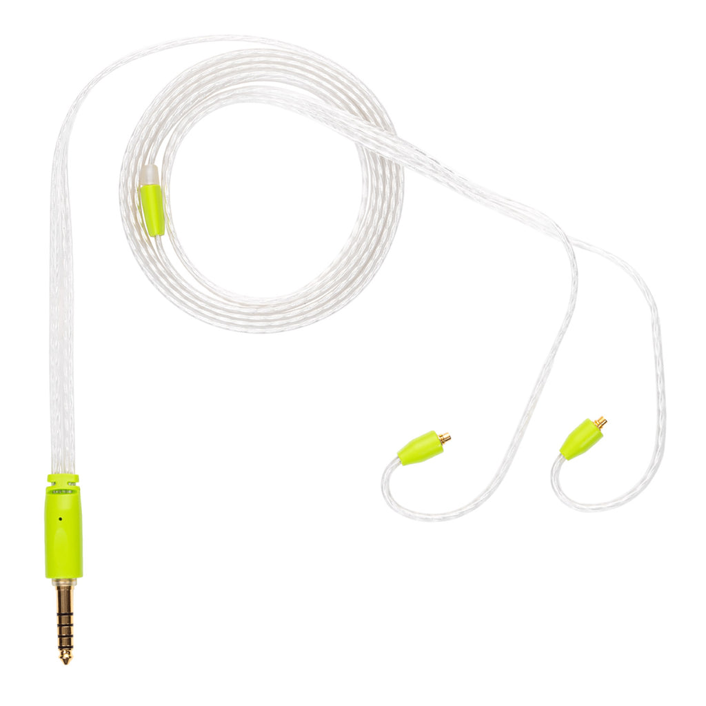 Campfire Time Stream Cable with transparent braided design and lime green connectors on white background