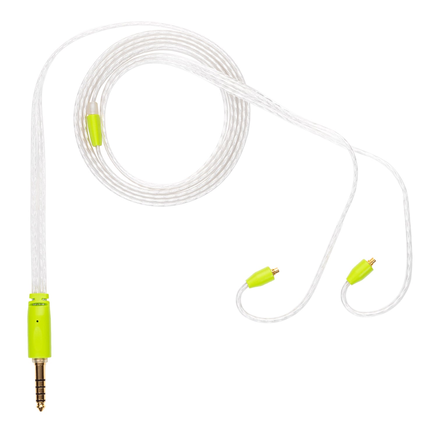 Campfire Time Stream Cable with transparent braided design and lime green connectors on white background