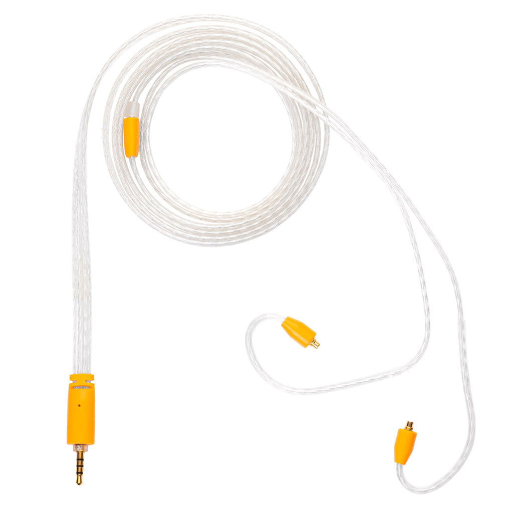 Campfire Time Stream Cable in clear design with yellow connectors and 3.5mm single-ended plug on white background