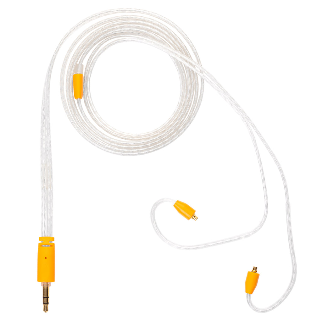 Campfire Time Stream Cable with orange connectors and clear braided wire on a white background