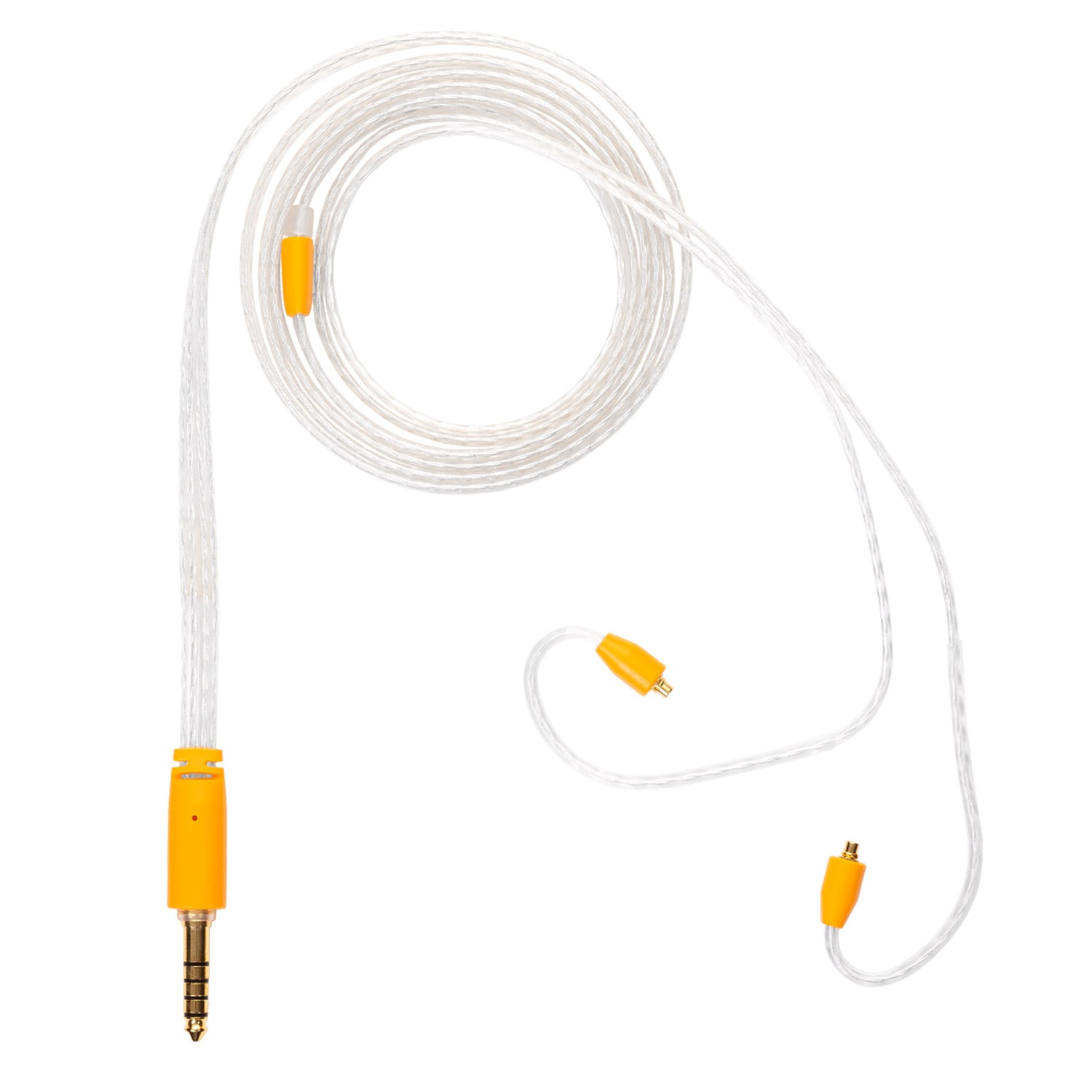 Campfire Time Stream Cable with transparent braided design and yellow connectors on white background