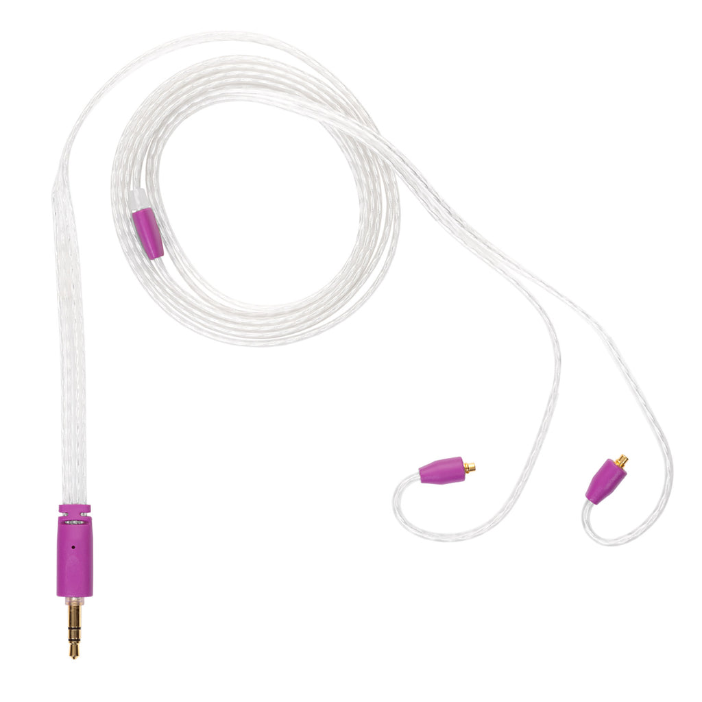 Campfire Time Stream Cable with translucent braided wire and purple connectors including 3.5mm plug on white background