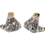 Campfire Trifecta 'Chrome Sky' - Flagship IEM with transparent housing showing internal triple dynamic drivers