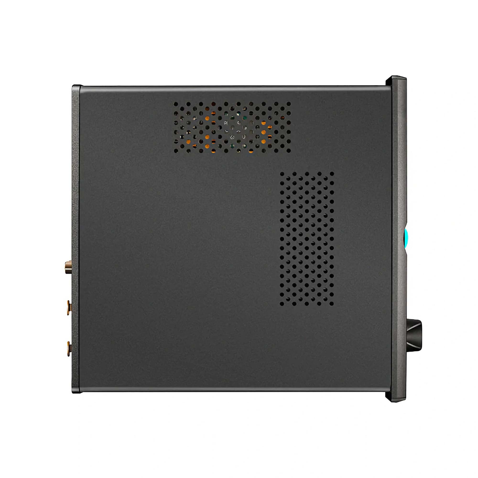 Top view of the black Chord Alto Desktop Headphone and Speaker Amp showing ventilation grilles and side controls