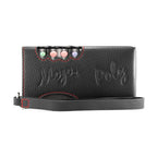 Chord Mojo 2 / Poly Premium Leather Case in black with red stitching and embossed Mojo Poly text with wrist strap on white background
