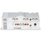 Rear view of the Chord Suzi Modular Stereo Power Amplifier showing multiple audio and power input connectors on white background