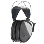 Dan Clark Audio E3 Closed Planar Headphones with black leather headband and mesh ear cups on white background