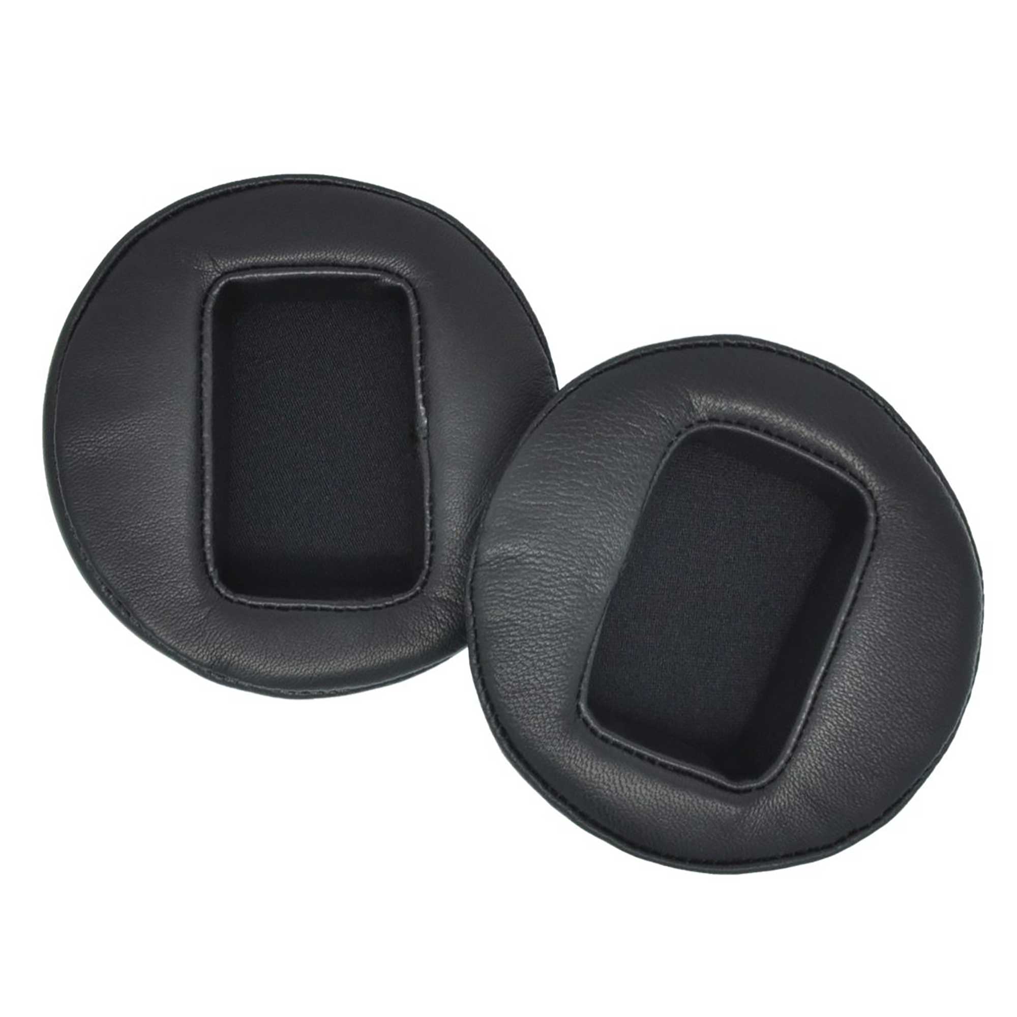 Pair of black Dan Clark Audio ETHER and VOCE Angled Replacement Ear Pads with rectangular inner cutouts on white background