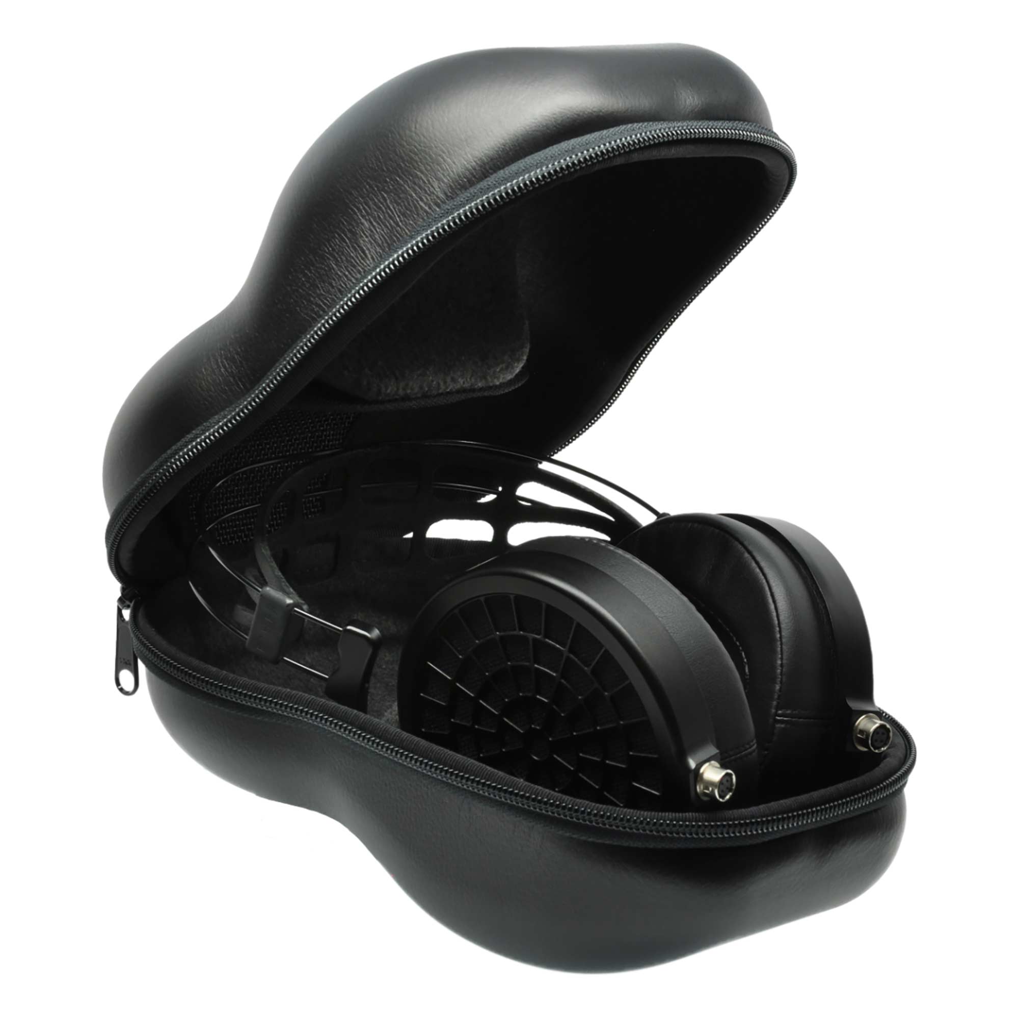 Dan Clark Audio ETHER 2 System Planar Headphones in black protective zippered carrying case on white background