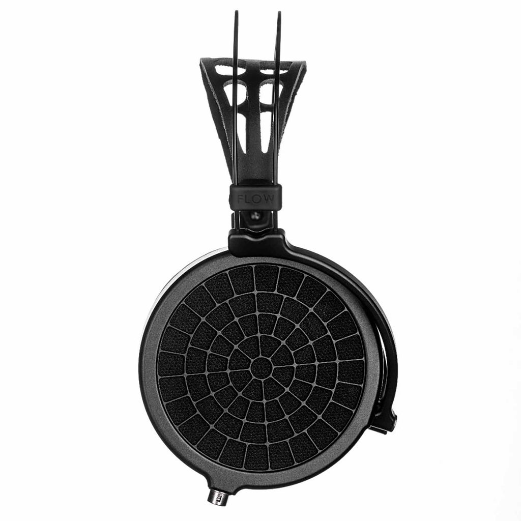 Close-up side view of Dan Clark Audio ETHER 2 System Planar Headphones showing black ear cup and suspension headband design