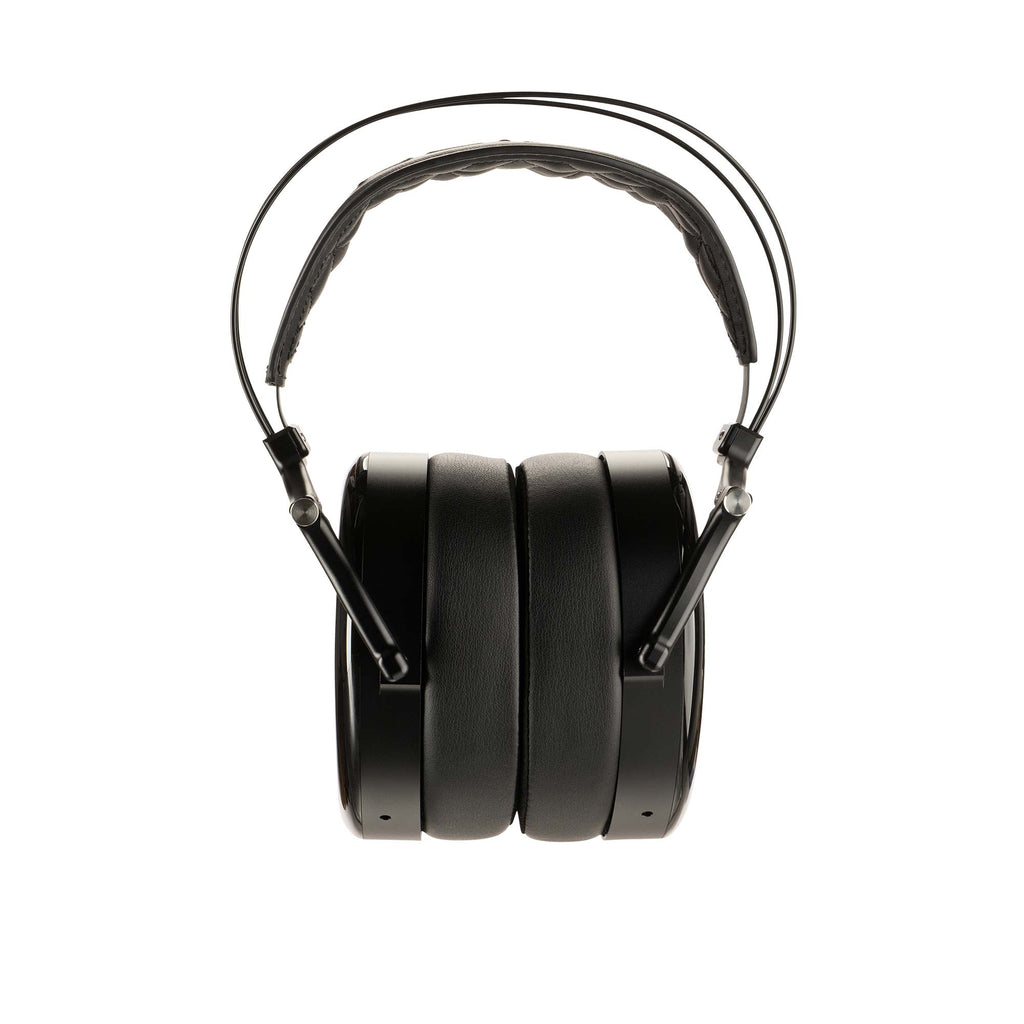 Front view of Dan Clark Audio Noire XO Open-Back Planar Headphones showing padded ear cups and suspension headband