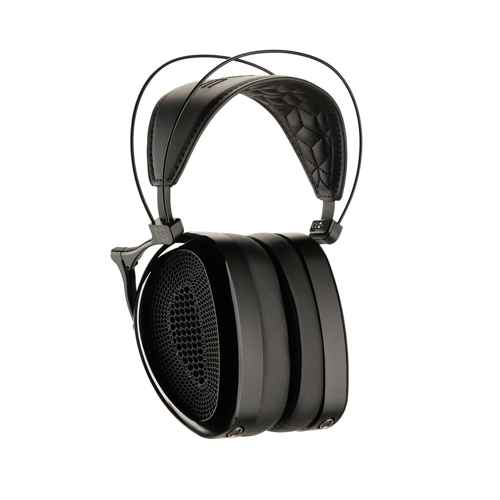 Dan Clark Audio Noire XO Open-Back Planar Headphones in black with padded headband and open ear cups on white background