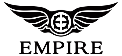 Black and white logo featuring stylized wings extending from a central circular emblem above the word EMPIRE in bold, capital letters.