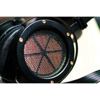 Close-up of the ear cup and mesh grille of ES Lab ES-1 alpha (ES-1𝛼) 90mm Open Back Electrostatic Headphone