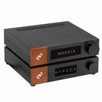 Ferrum WANDLA DAC/Pre-Amp shown stacked with Ferrum HYPSOS power supply unit on white background