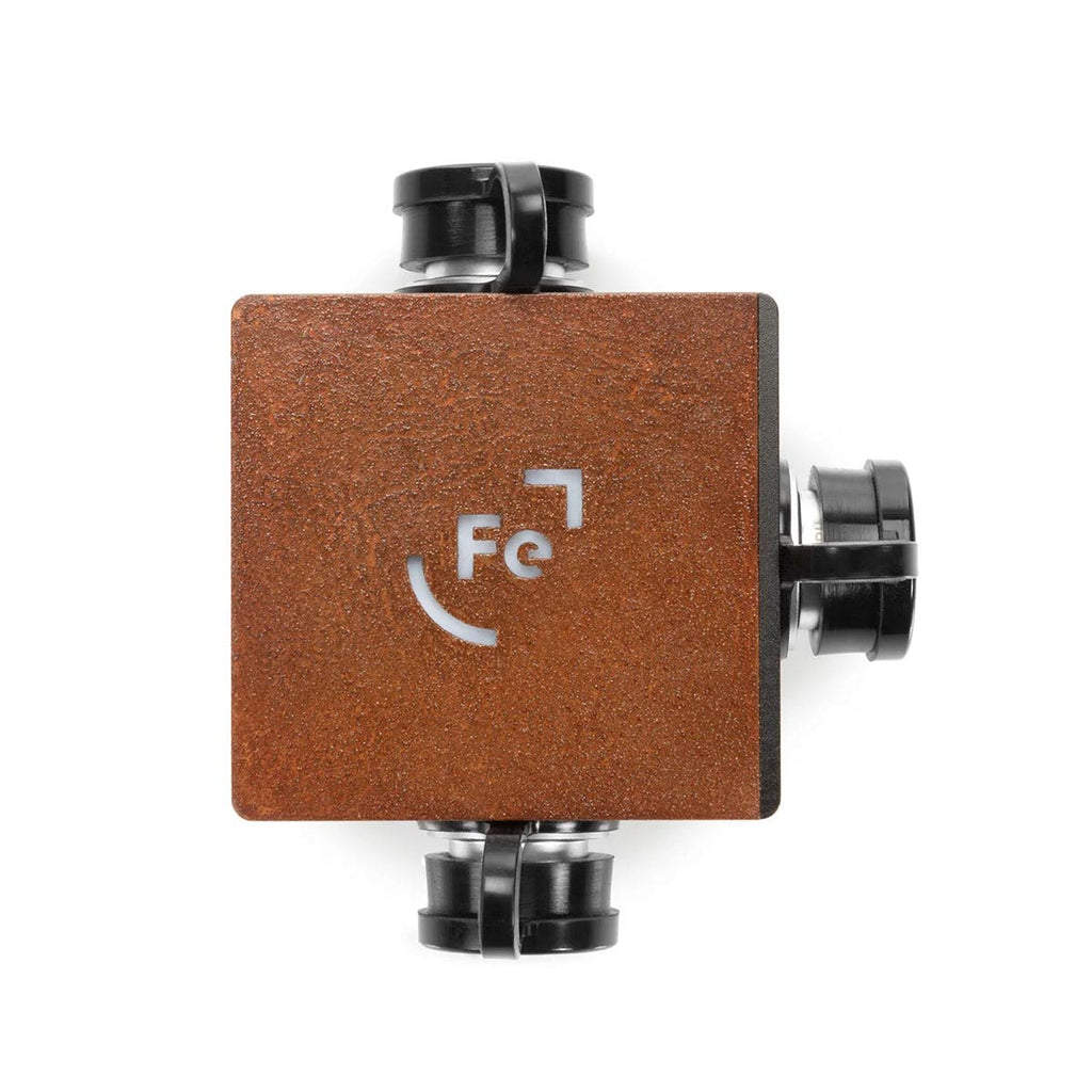 Top view of the Ferrum Power Splitter for Ferrum Cables (Includes FPL 0.5m) with brown textured surface and connectors