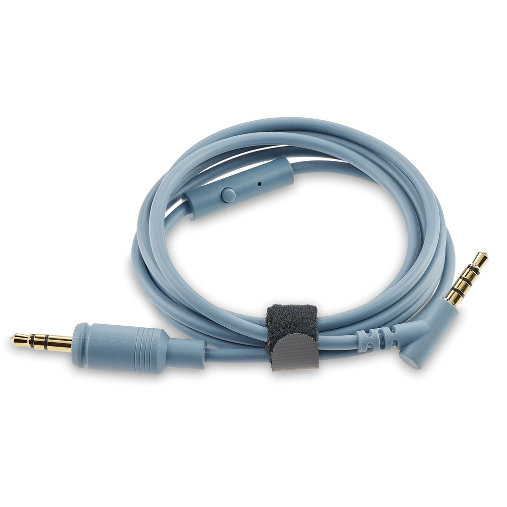 Replacement audio cable with inline remote for Focal Azurys Closed-Back Headphones coiled on white background