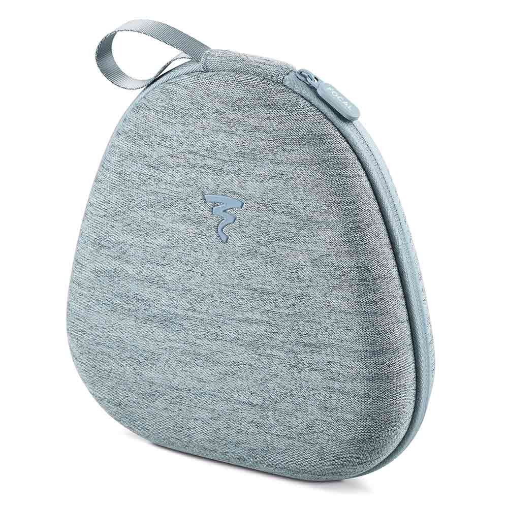 Light gray fabric carrying case with zipper and handle for Focal Azurys Closed-Back Headphones on white background
