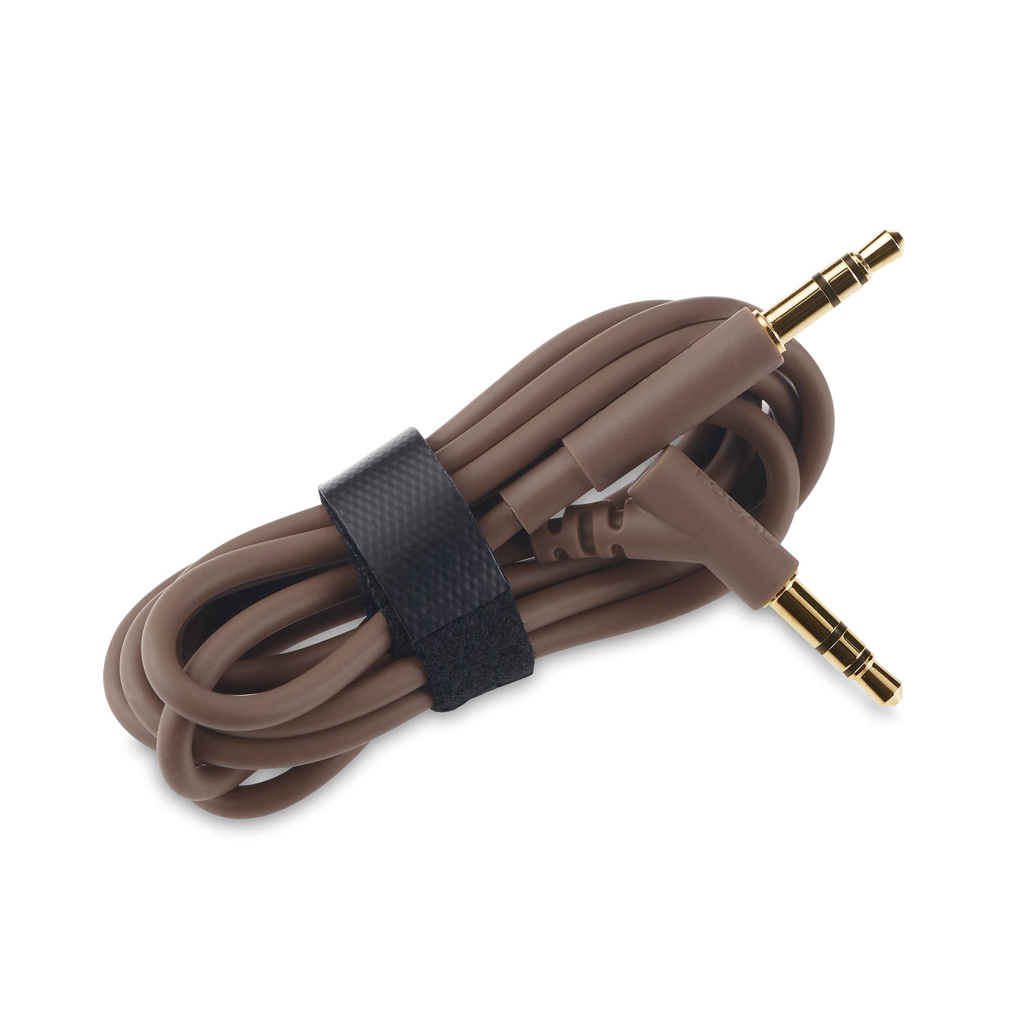 Brown audio cable with right-angle and straight gold-plated connectors for Focal Bathys MG Wireless Noise-Cancelling Headphones