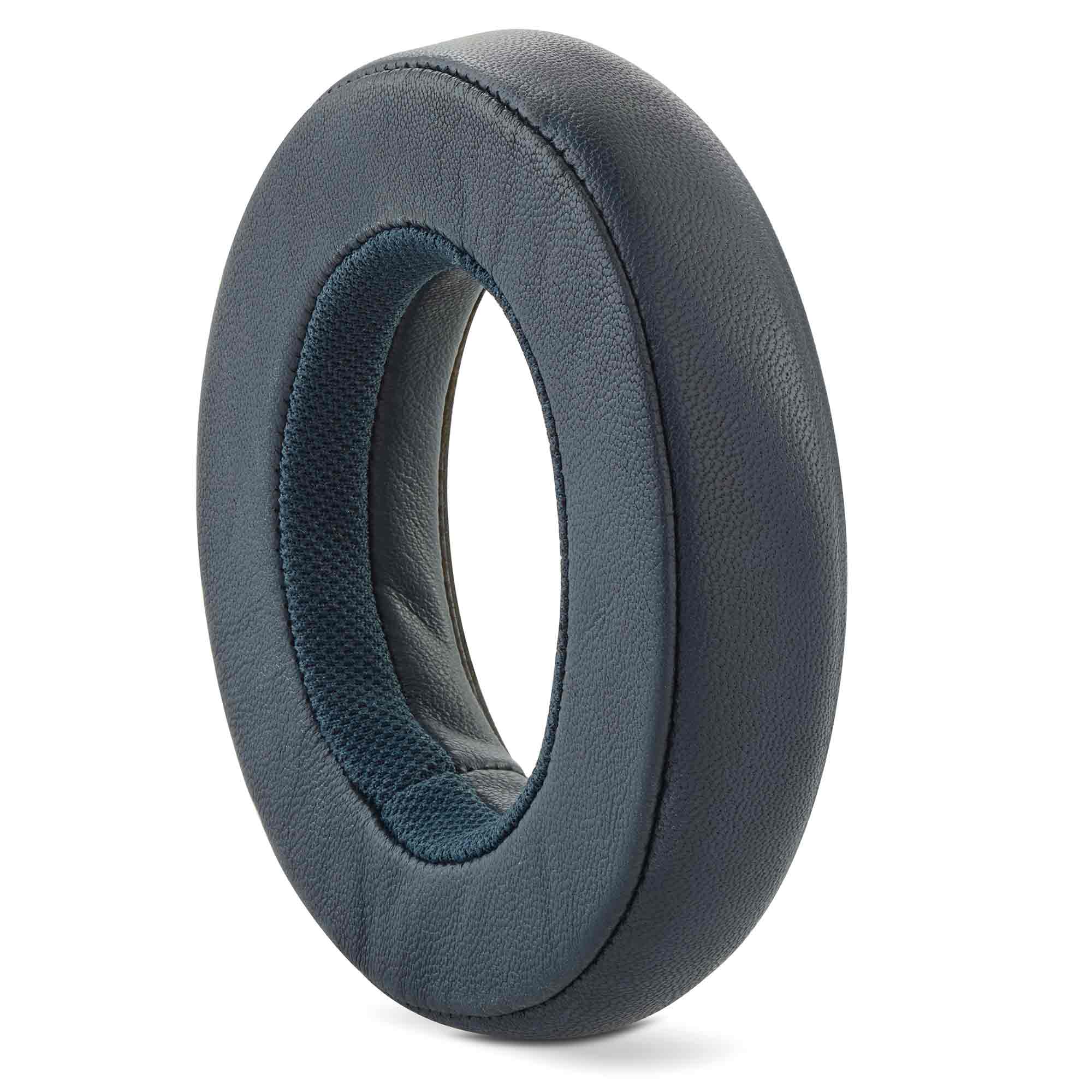 Focal Celestee Ear Pads in black semi-aniline leather with soft fabric inner lining close-up on white background
