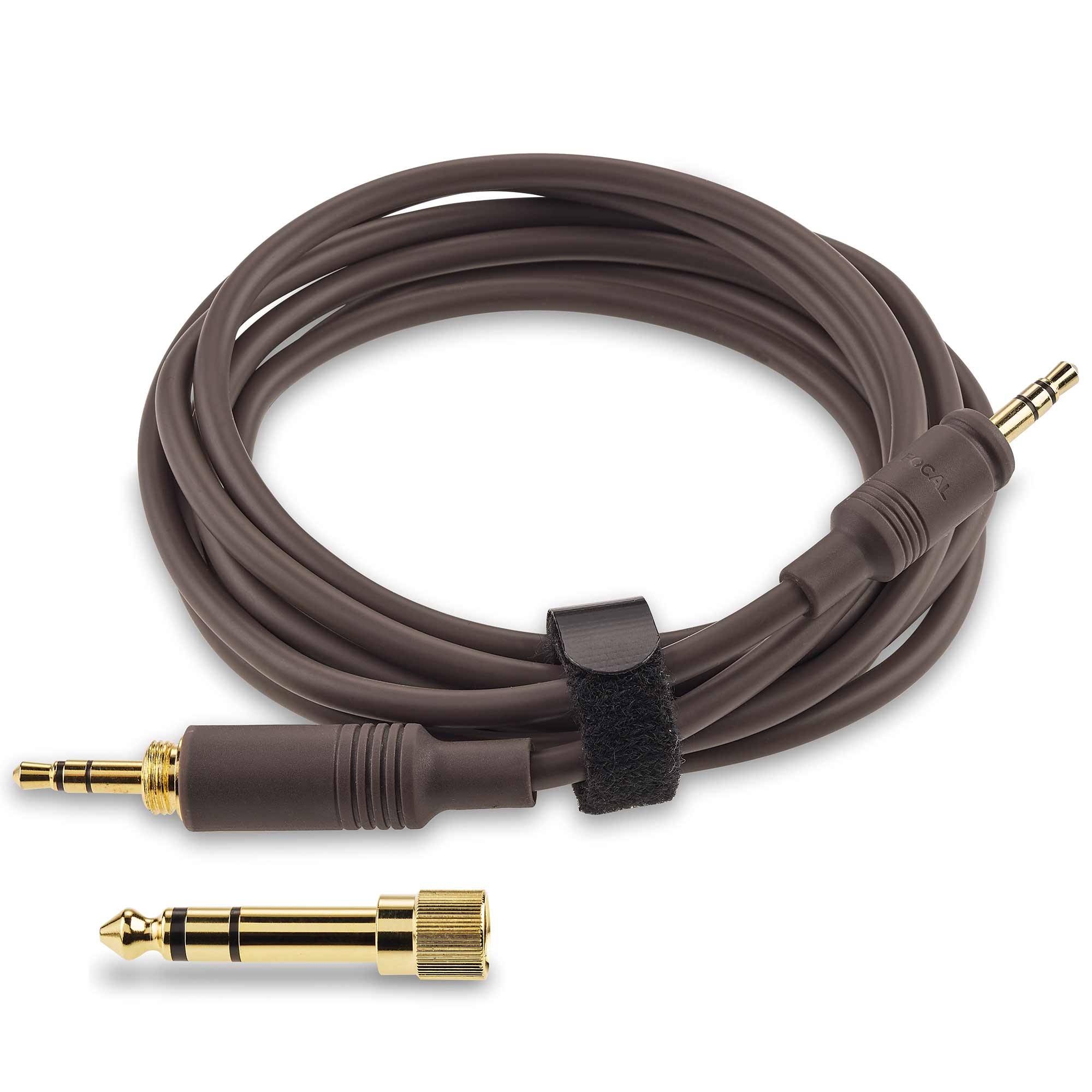 Focal Hadenys Open-Back Dynamic Headphones replacement brown audio cable with gold-plated connectors on white background