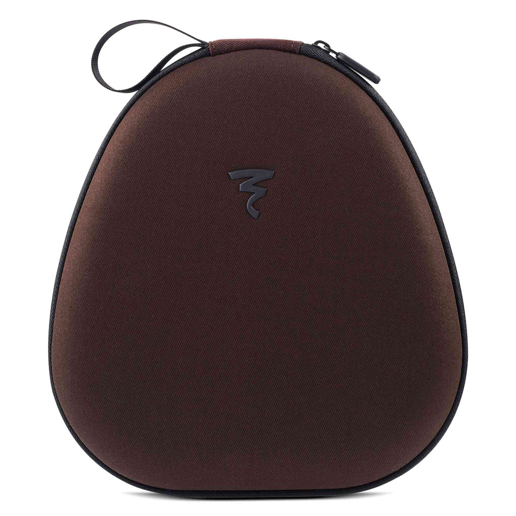 Brown protective carrying case with zipper for Focal Hadenys Open-Back Dynamic Headphones on white background