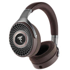 Focal Hadenys Open-Back Dynamic Headphones in dark brown with honeycomb grille and padded ear cups on white background