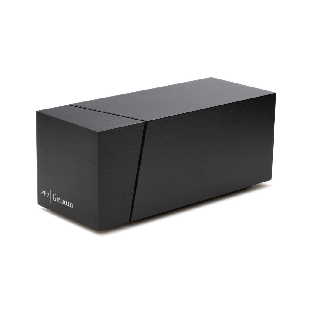 Grimm Audio PW1 Solid State Phono Pre-Amplifier in black with minimalist rectangular design on white background