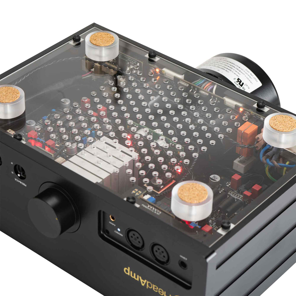HeadAmp CFA3 Headphone Amp (Pre-Order Deposit) showing transparent top panel with visible circuit components and control knob