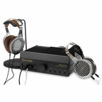 HIFIMAN Susvara Unveiled Open-Back Planar Magnetic Headphones with amplifier and headphone stand on white background