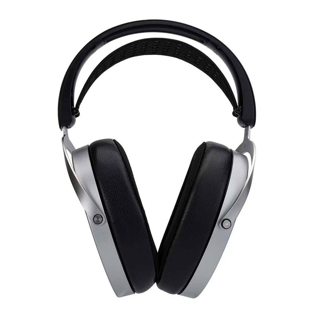 HIFIMAN Ananda Unveiled Open-Back Planar Headphones with silver ear cups and black suspension headband on white background