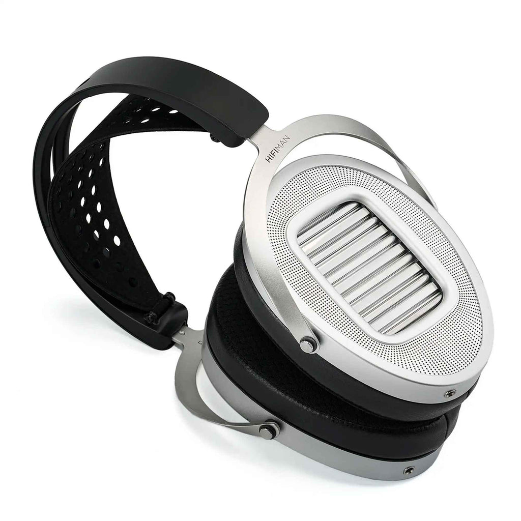 HIFIMAN Ananda Unveiled Open-Back Planar Headphones with silver ear cups and black adjustable headband on white background