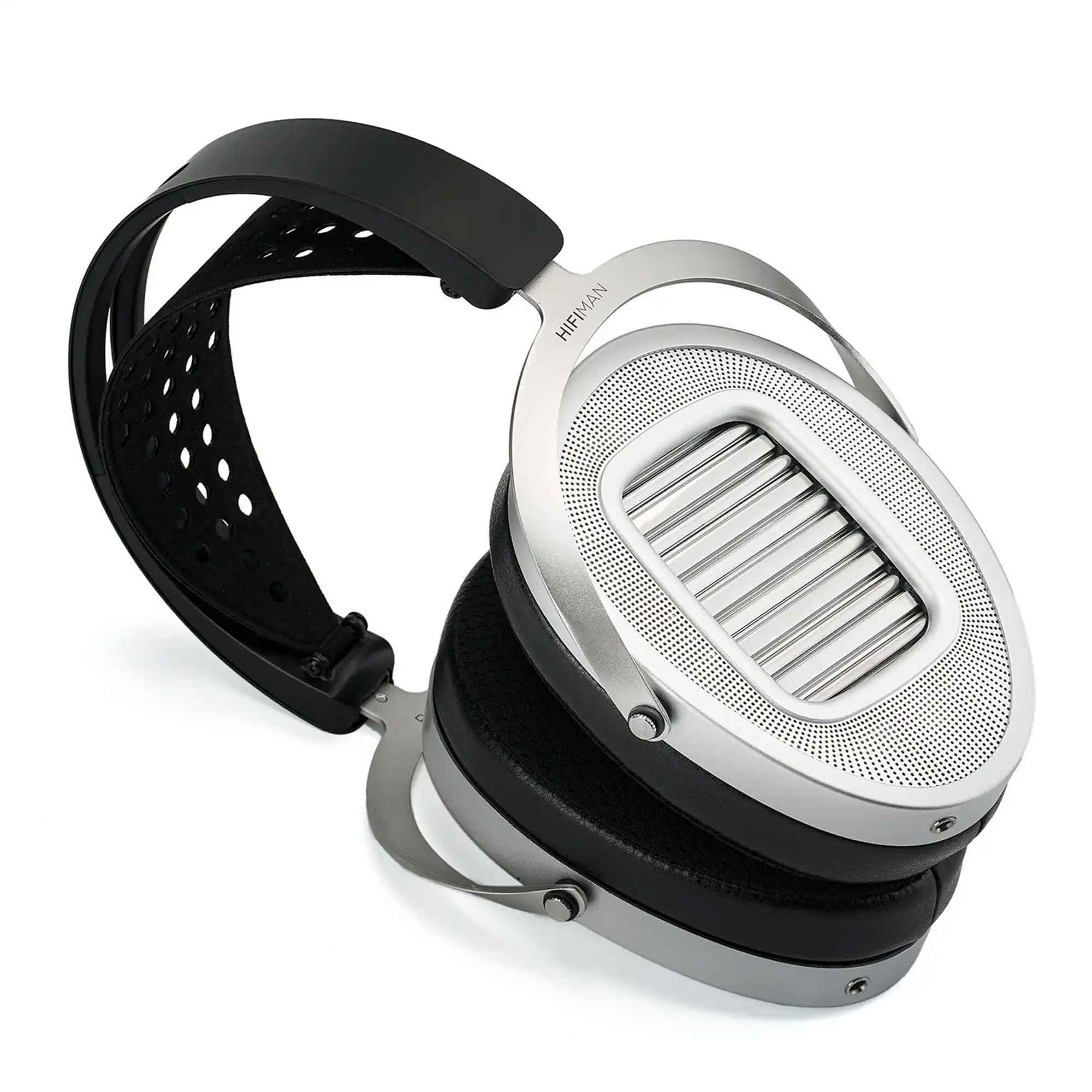 HIFIMAN Ananda Unveiled Open-Back Planar Headphones with silver ear cups and black adjustable headband on white background