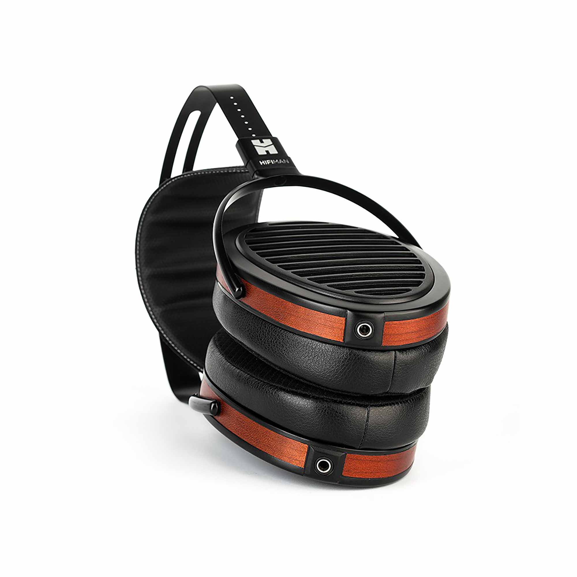 HIFIMAN Arya | Organic Edition open back headphones with black ear pads and wooden side panels on white background