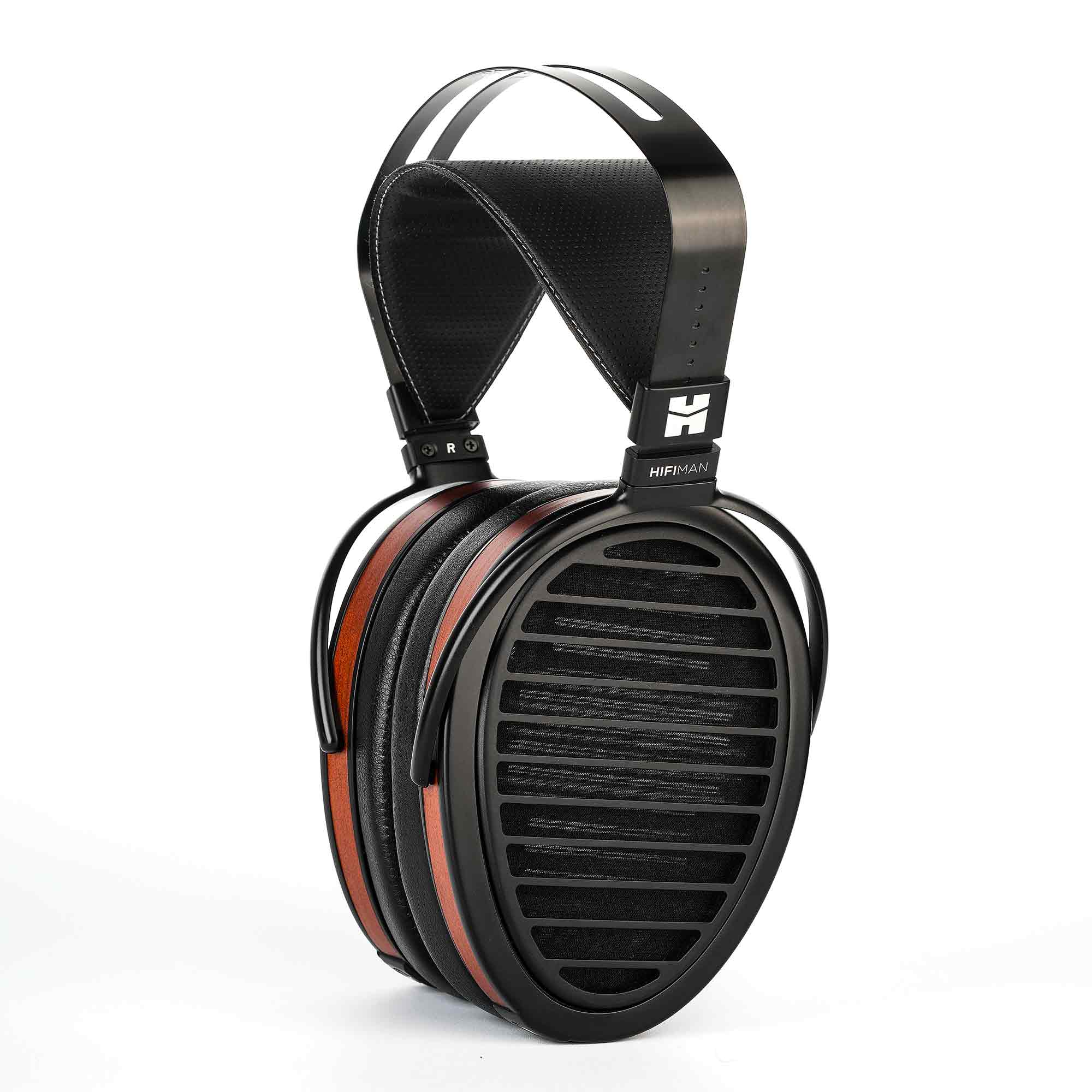 HIFIMAN Arya | Organic Edition open back planar magnetic headphones with black and wood finish on white background