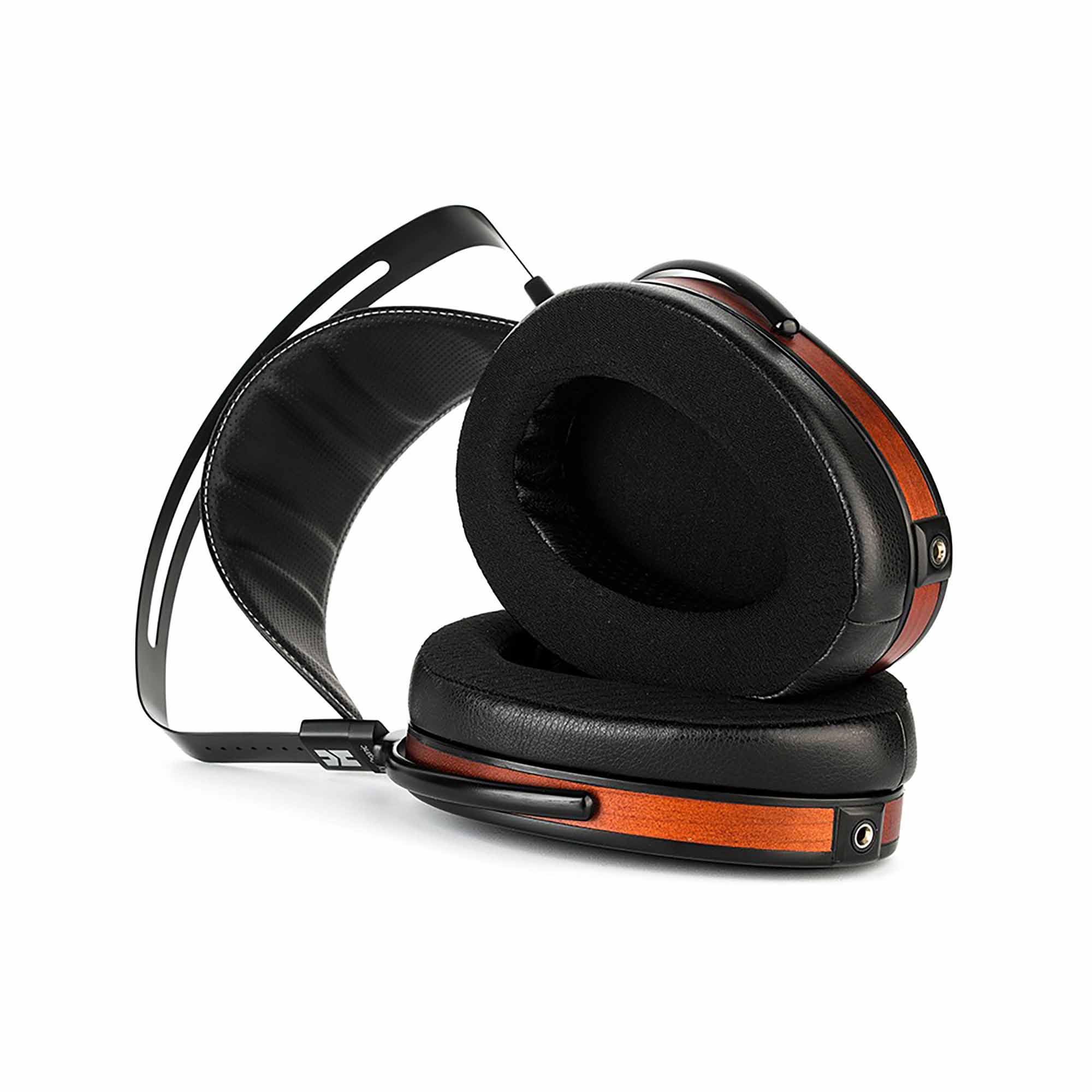 HIFIMAN Arya | Organic Edition open back headphones with wooden ear cups and cushioned black headband on white background