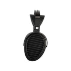 Single black ear cup side view of HIFIMAN Arya | Organic Edition open back planar magnetic headphone on white background