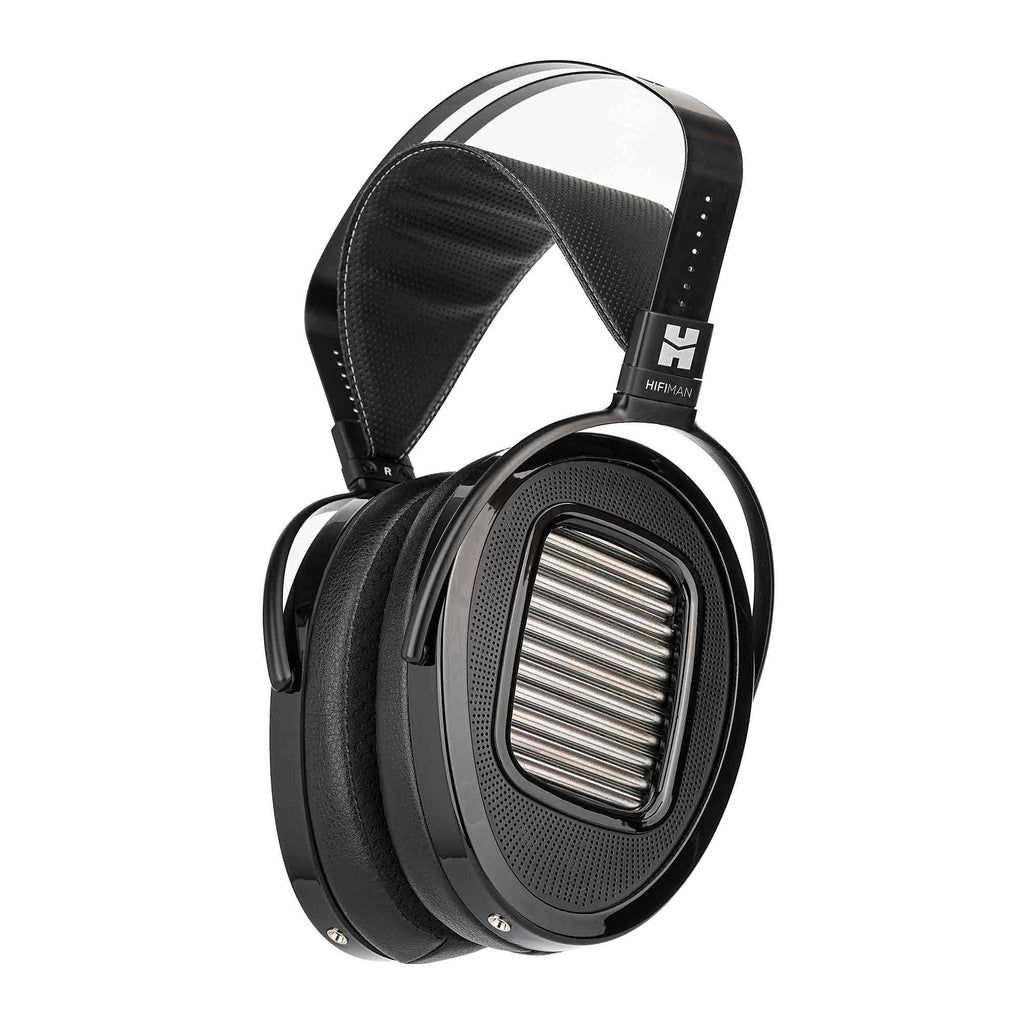 HIFIMAN Arya Unveiled Open-Back Planar Headphones with black ear cups and metal grille on white background