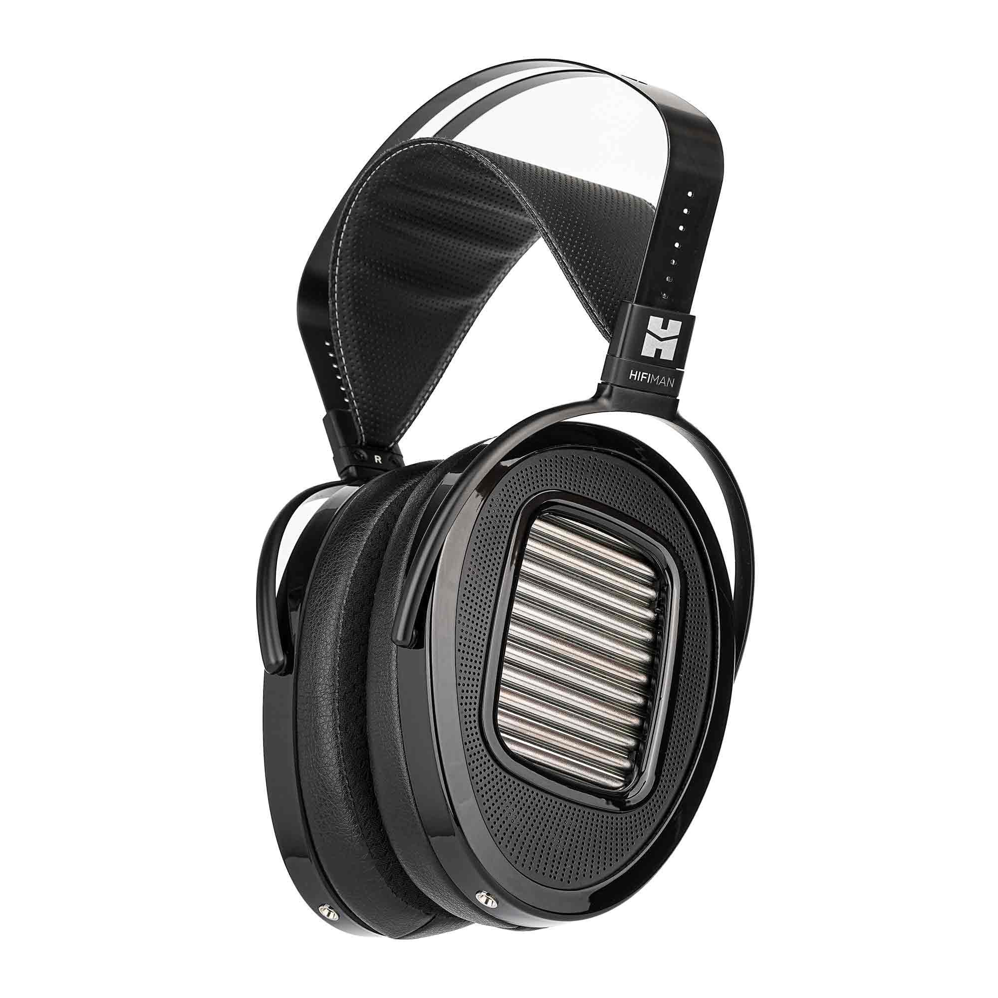 HIFIMAN Arya Unveiled Open-Back Planar Headphones with black ear cups and metal grille on white background